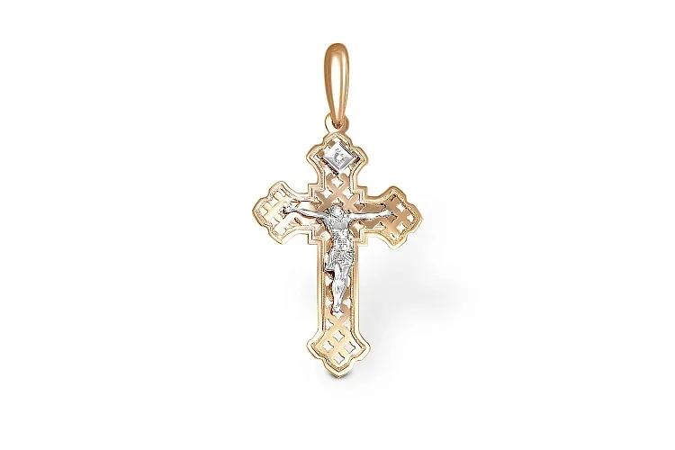 Крест из красного золота с бриллиантом