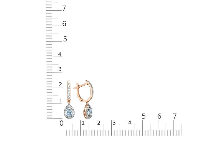 Серьги из красного золота с 2 топазами sky и 54 фианитами