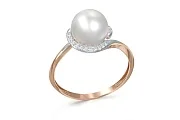 Кольцо из красного золота с жемчугом и 22 фианитами
