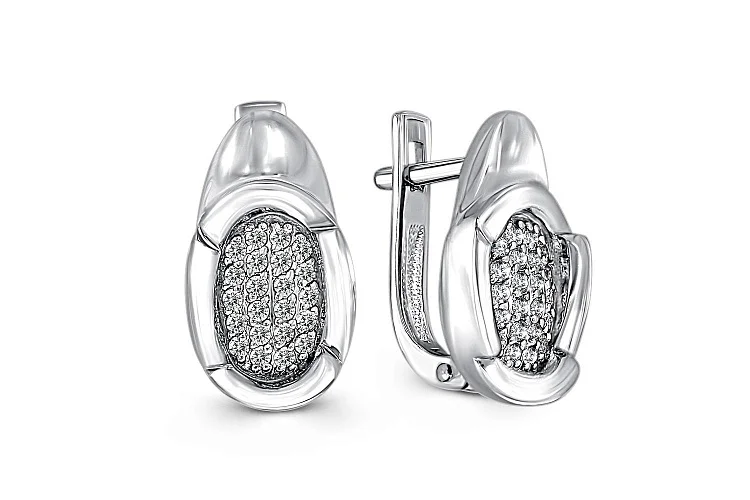 Серьги из белого золота с 44 фианитами