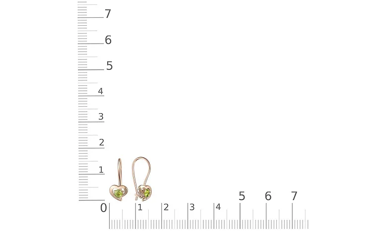 Детские серьги Сердца из красного золота с 2 хризолитами