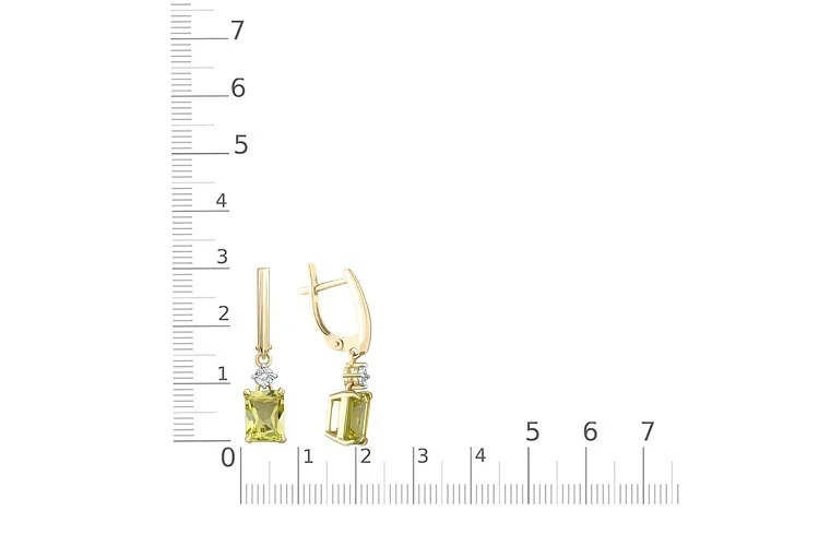 Серьги из жёлтого золота с 2 кварцами и 2 бриллиантами