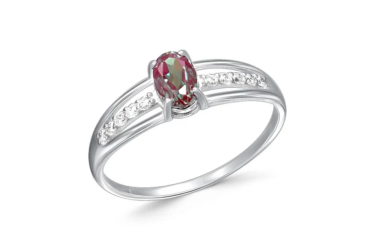 Кольцо из белого золота с александритом и 10 фианитами