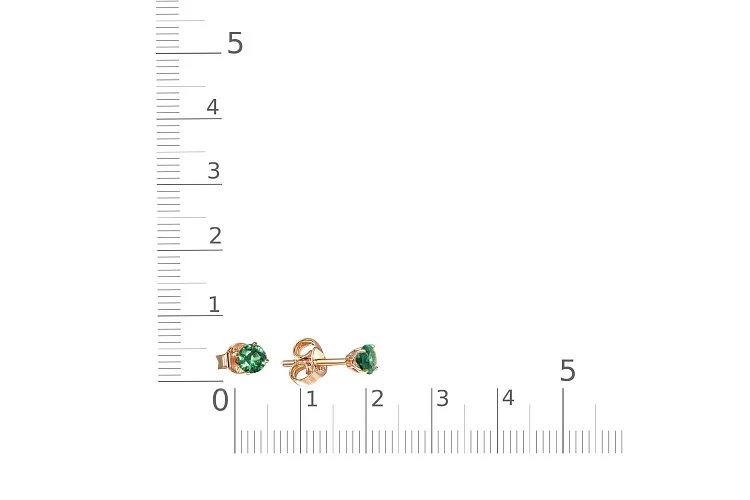 Серьги-пусеты из красного золота с 2 изумрудами