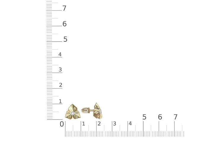 Серьги-пусеты Цветы из жёлтого золота с 2 фианитами