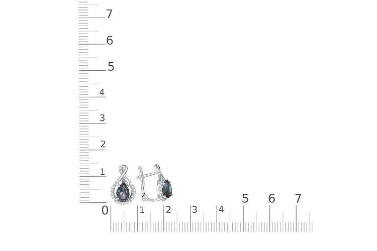 Серьги из белого золота с 2 александритами и 34 фианитами