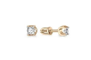 Серьги-пусеты из жёлтого золота с 2 бриллиантами