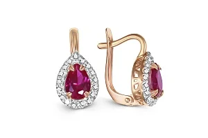 Серьги из красного золота с 2 корундами и 34 бриллиантами