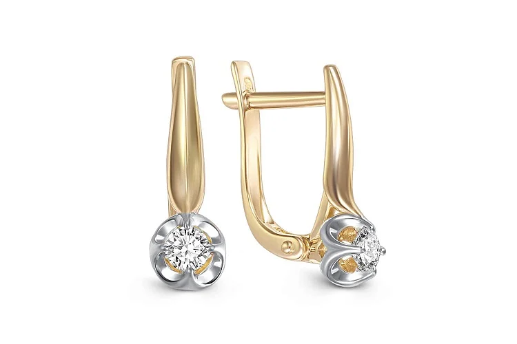 Серьги из жёлтого золота с 2 бриллиантами