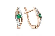 Серьги из красного золота с 2 изумрудами и 16 бриллиантами