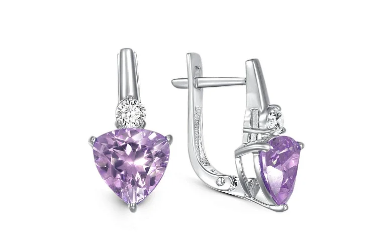 Серьги из белого золота с 2 аметистами и 2 фианитами