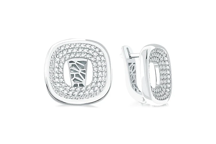 Серьги из белого золота с 168 фианитами