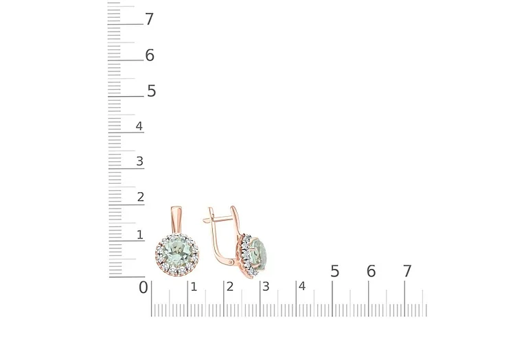 Серьги из красного золота с 2 празиолитами и 24 бриллиантами