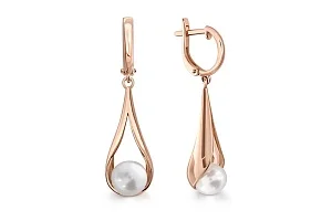 Серьги из красного золота с 2 жемчужинами