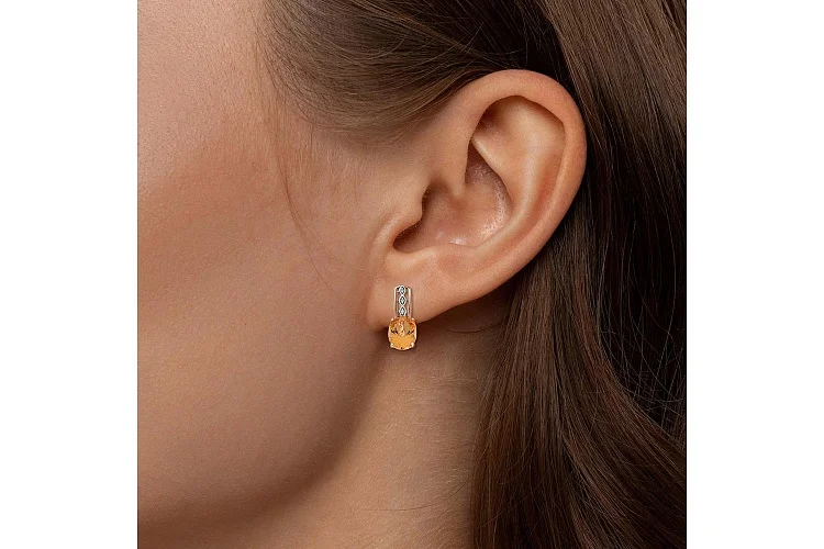 Серьги из жёлтого золота с 2 цитринами и 6 бриллиантами