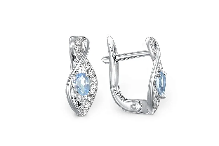 Серьги из белого золота с 2 топазами swiss и 18 бриллиантами