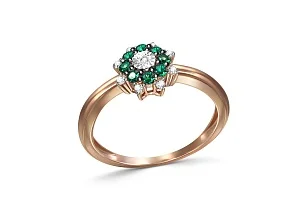 Кольцо из красного золота с 8 изумрудами и 9 бриллиантами