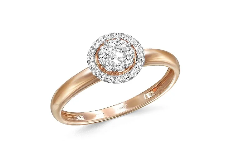 Кольцо Малинка из красного золота с 28 фианитами