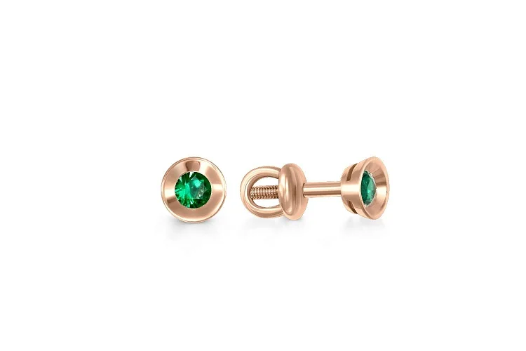 Серьги-пусеты из красного золота с 2 изумрудами