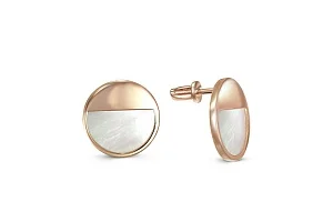 Серьги-пусеты Круги из красного золота с перламутром