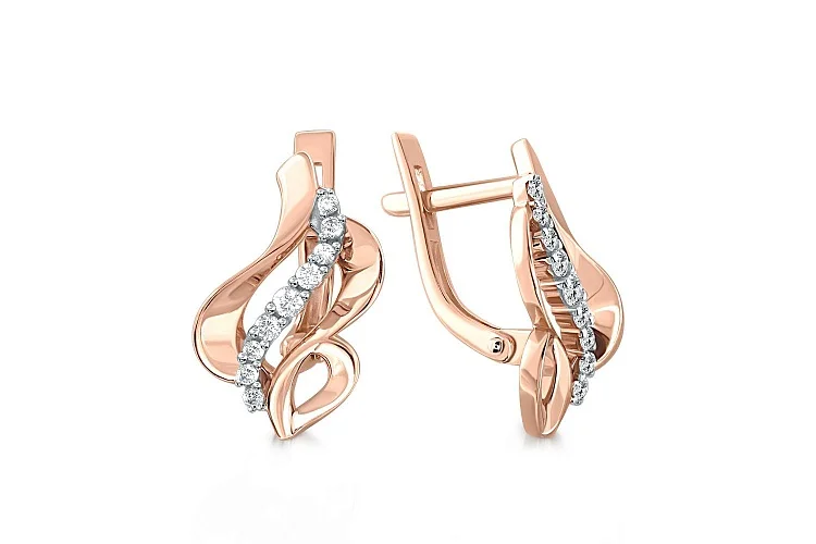 Серьги из красного золота с 18 фианитами