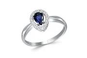 Кольцо из белого золота с сапфиром и 16 бриллиантами