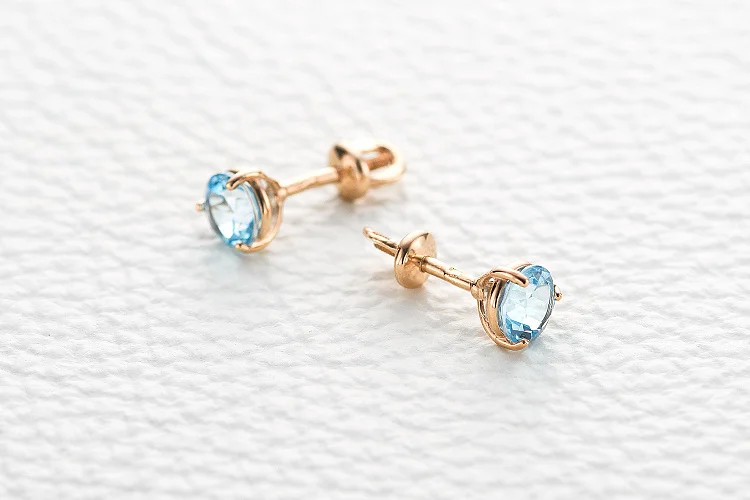 Серьги-пусеты из красного золота с 2 топазами sky