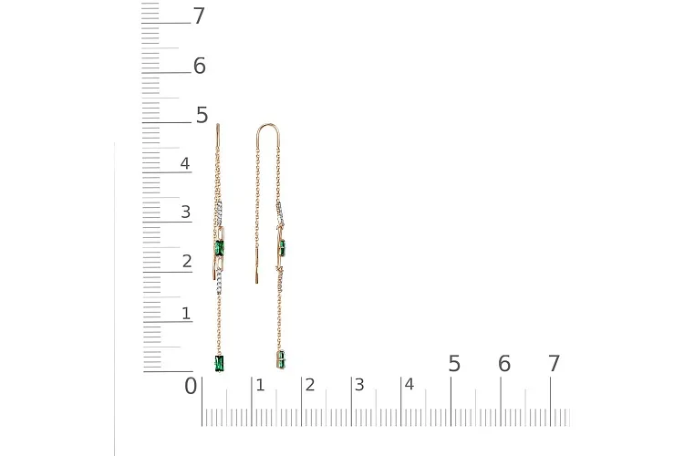 Серьги-продёвки из красного золота с 4 изумрудами и 20 бриллиантами