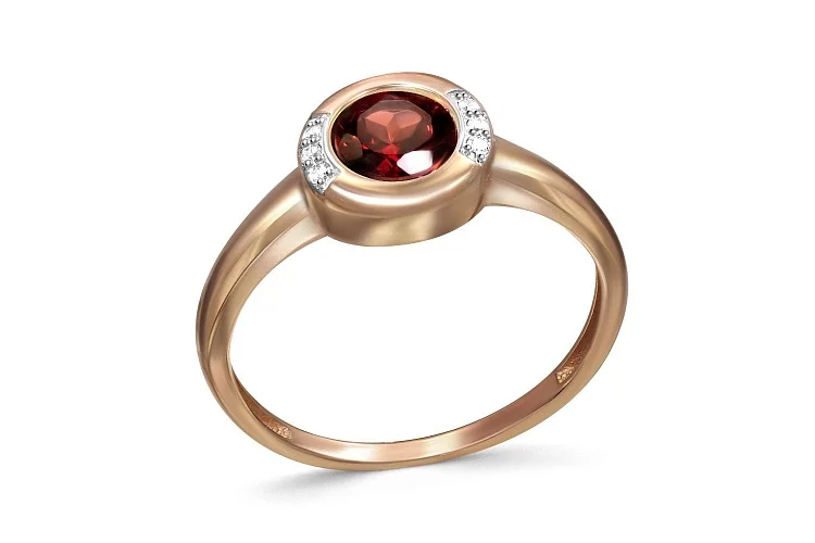 Кольцо из красного золота с гранатом и 6 фианитами