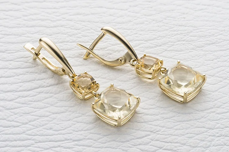 Серьги из жёлтого золота с 4 цитринами
