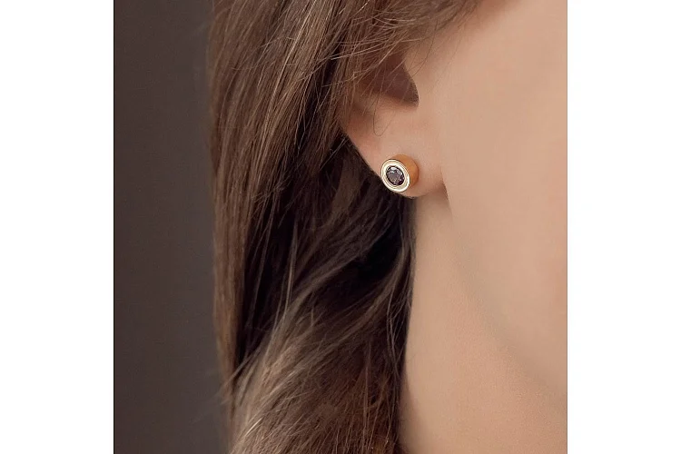 Серьги-пусеты из красного золота с 2 александритами