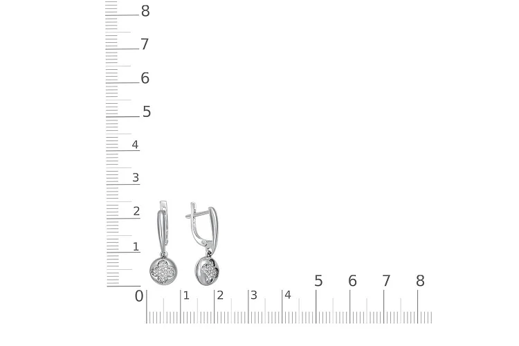 Серьги Клевер из белого золота с 80 фианитами