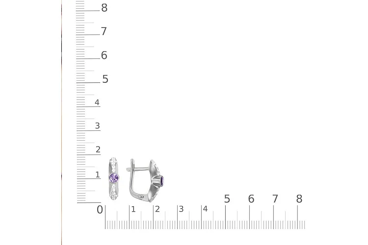 Серьги из белого золота с 2 аметистами и 24 фианитами