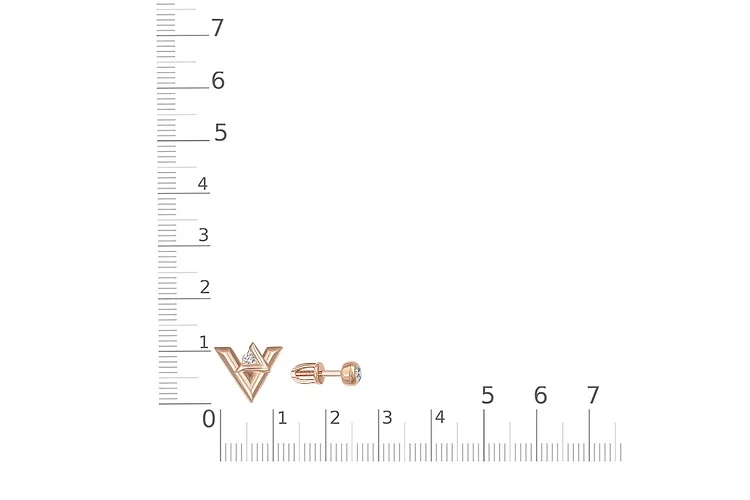 Серьги-пусеты из красного золота с 2 фианитами