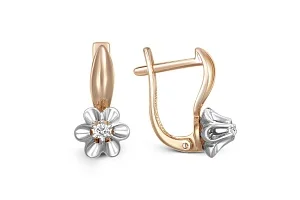 Серьги Цветы из красного золота с 2 фианитами
