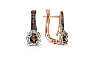 Серьги из красного золота с 2 раухтопазами и 42 фианитами