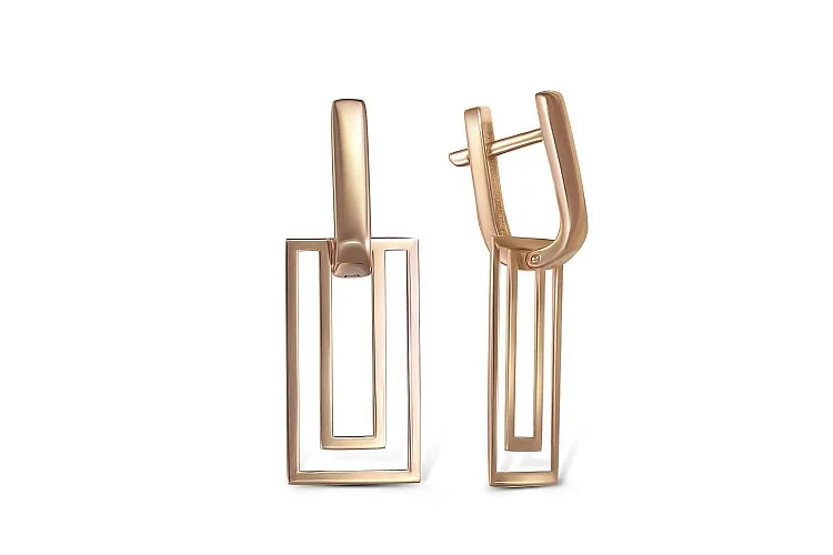 Серьги Прямоугольники из красного золота без вставок