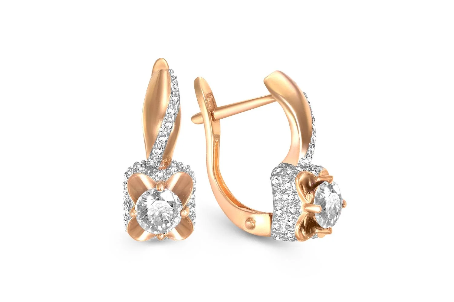 Серьги из красного золота с 88 фианитами