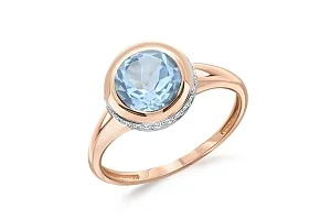 Кольцо из красного золота с топазом sky и 26 фианитами