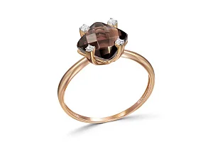 Кольцо из красного золота с кварцем и 4 фианитами