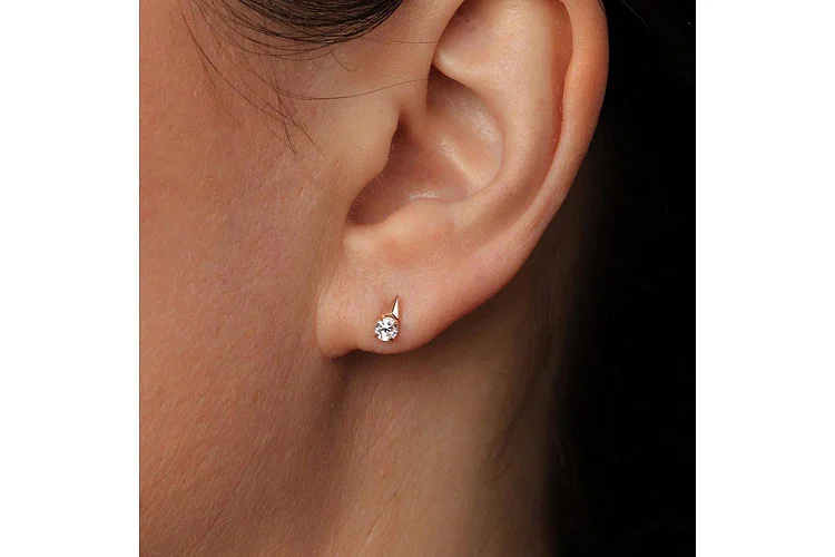 Серьги-пусеты из красного золота с 2 фианитами