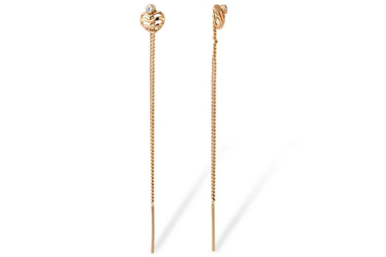 Серьги-продёвки Сердца из красного золота с 2 фианитами