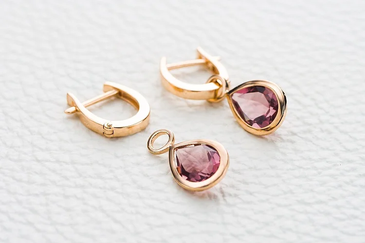 Серьги-трансформеры из красного золота с 2 кварцами