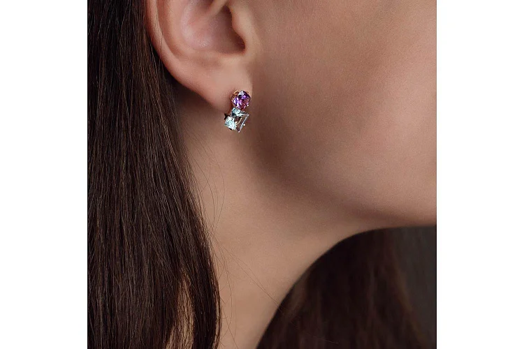 Серьги из красного золота с 2 топазами sky и 2 аметистами