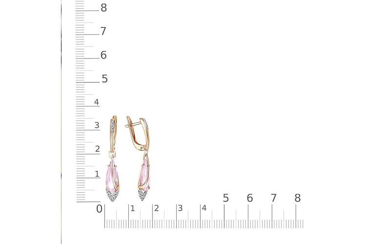 Серьги из красного золота с 2 кварцами и 32 фианитами