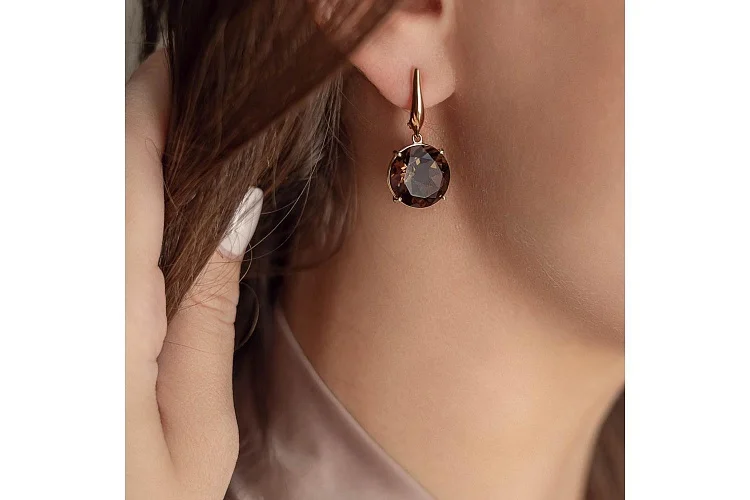 Серьги из жёлтого золота с 2 раухтопазами