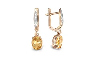 Серьги из красного золота с 2 цитринами и 10 фианитами