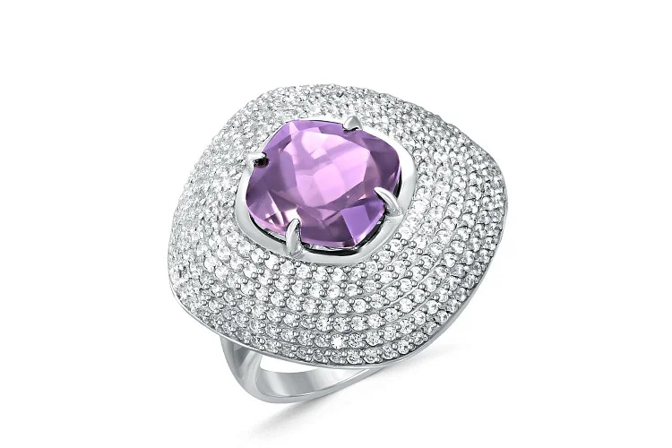Кольцо из белого золота с аметистом и 292 бриллиантами