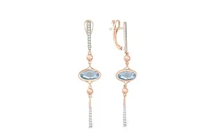 Серьги из красного золота с 2 топазами sky и 38 фианитами