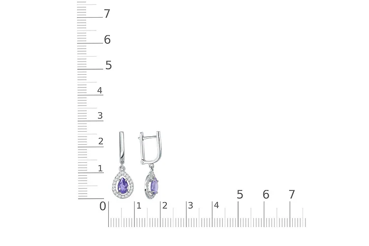 Серьги из белого золота с 2 ситаллами и 40 фианитами